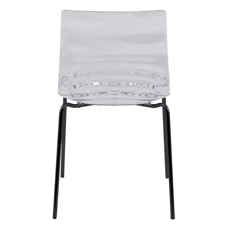 LeisureMod Astor Plastic Dining Chairs Set of 4  Water Ripple Design with Black Stainless Steel Legs, Modern Accent Chairs for Kitchen, Dining Room