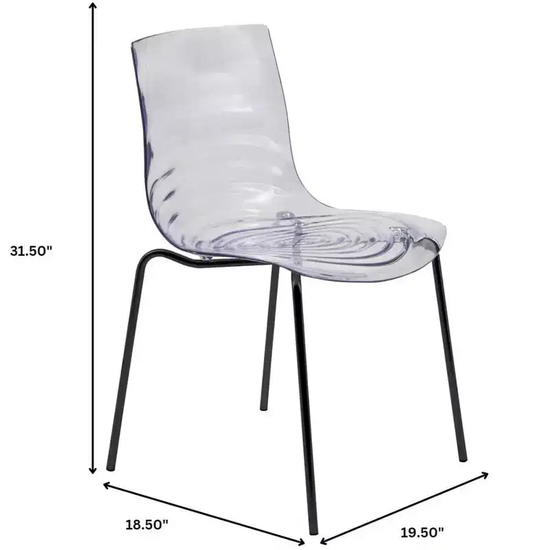 LeisureMod Astor Plastic Dining Chairs Set of 4  Water Ripple Design with Black Stainless Steel Legs, Modern Accent Chairs for Kitchen, Dining Room