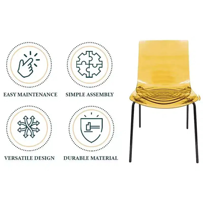 LeisureMod Astor Plastic Dining Chairs Set of 4  Water Ripple Design with Black Stainless Steel Legs, Modern Accent Chairs for Kitchen, Dining Room