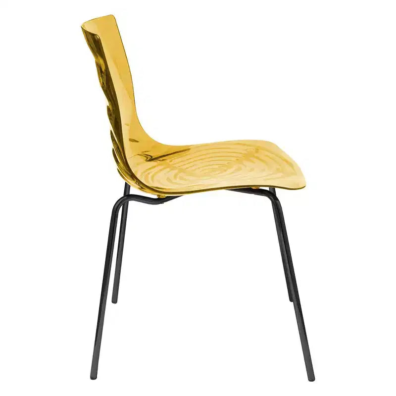 LeisureMod Astor Plastic Dining Chairs Set of 4  Water Ripple Design with Black Stainless Steel Legs, Modern Accent Chairs for Kitchen, Dining Room