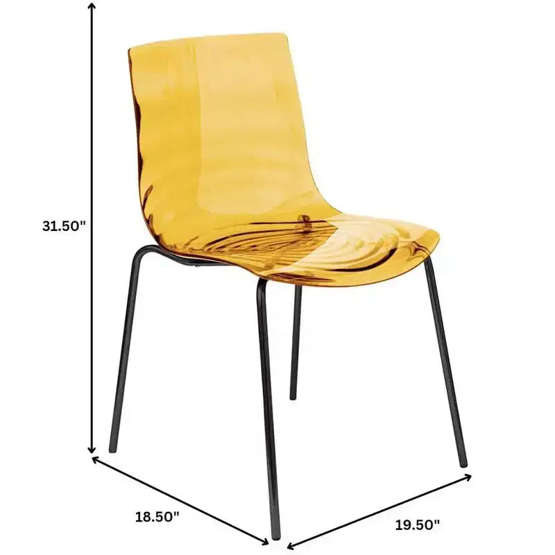 LeisureMod Astor Plastic Dining Chairs Set of 4  Water Ripple Design with Black Stainless Steel Legs, Modern Accent Chairs for Kitchen, Dining Room