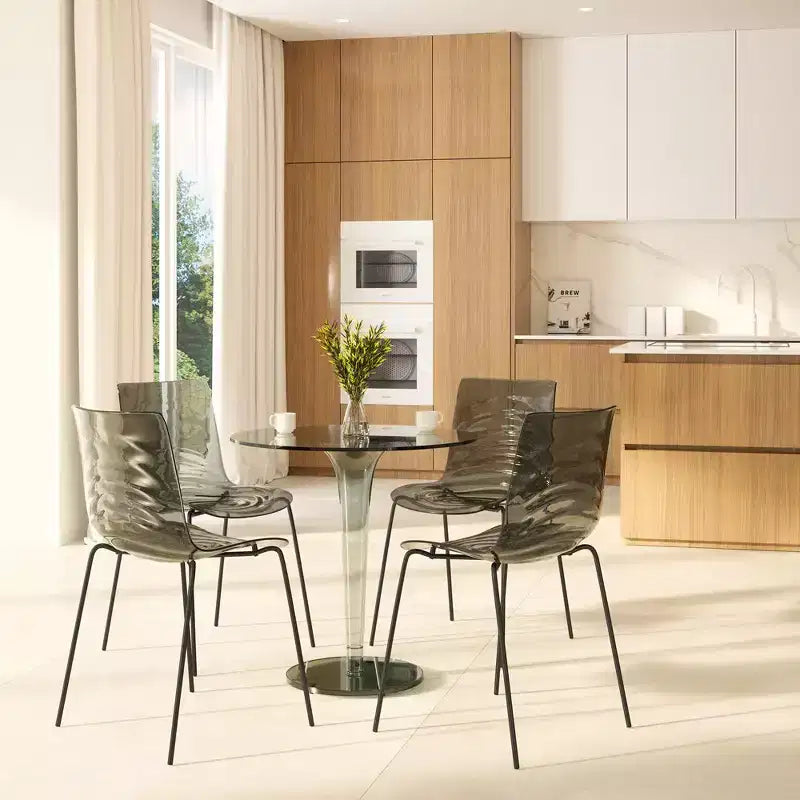 LeisureMod Astor Plastic Dining Chairs Set of 4  Water Ripple Design with Black Stainless Steel Legs, Modern Accent Chairs for Kitchen, Dining Room