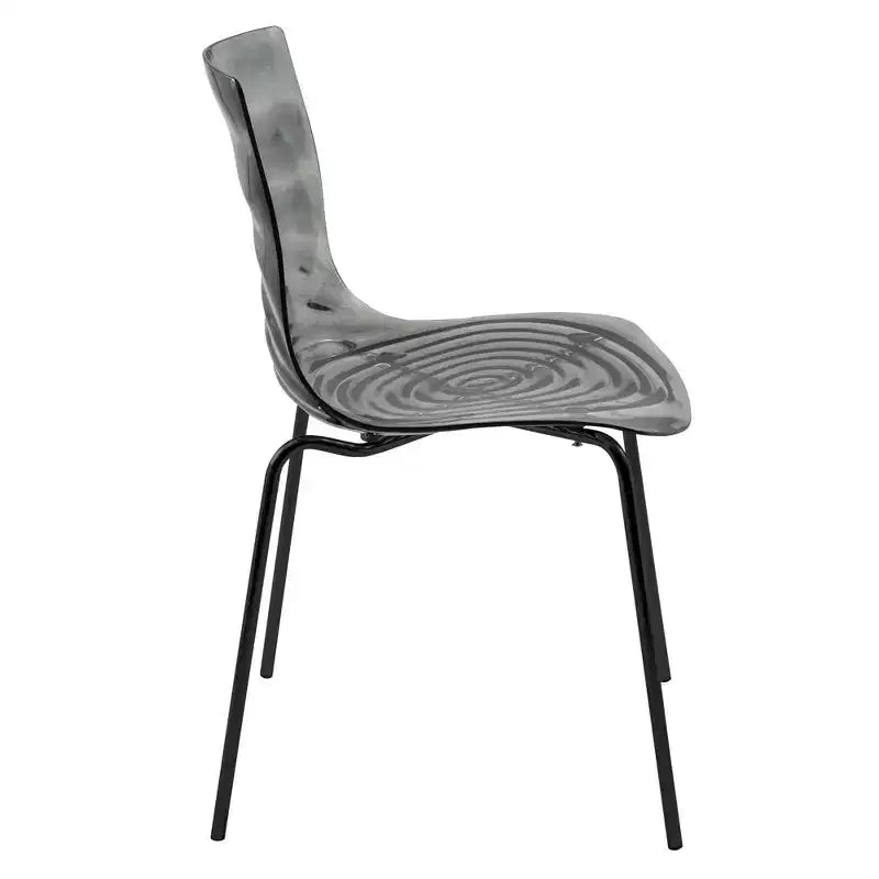 LeisureMod Astor Plastic Dining Chairs Set of 4  Water Ripple Design with Black Stainless Steel Legs, Modern Accent Chairs for Kitchen, Dining Room