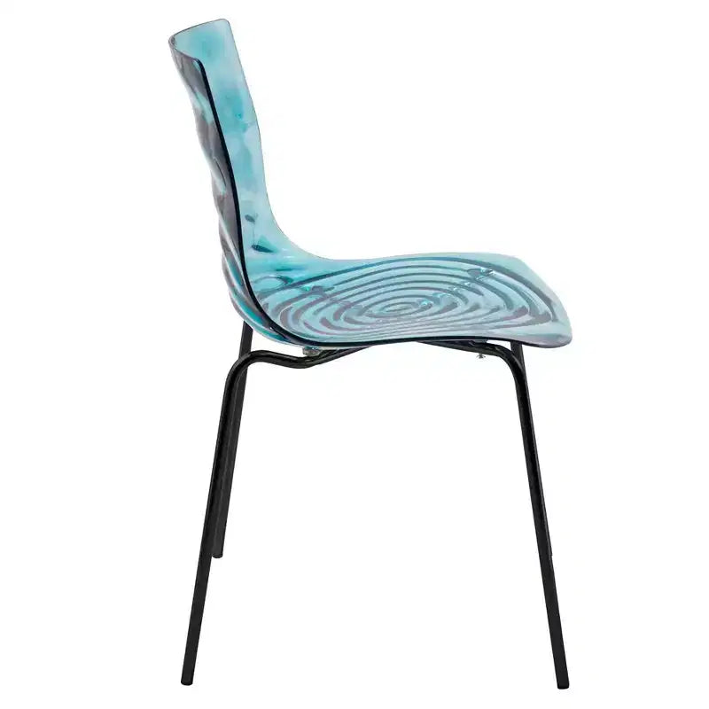 LeisureMod Astor Plastic Dining Chairs Set of 4  Water Ripple Design with Black Stainless Steel Legs, Modern Accent Chairs for Kitchen, Dining Room
