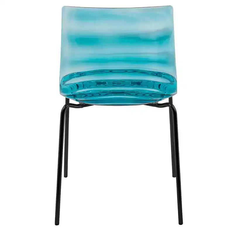 LeisureMod Astor Plastic Dining Chairs Set of 4  Water Ripple Design with Black Stainless Steel Legs, Modern Accent Chairs for Kitchen, Dining Room