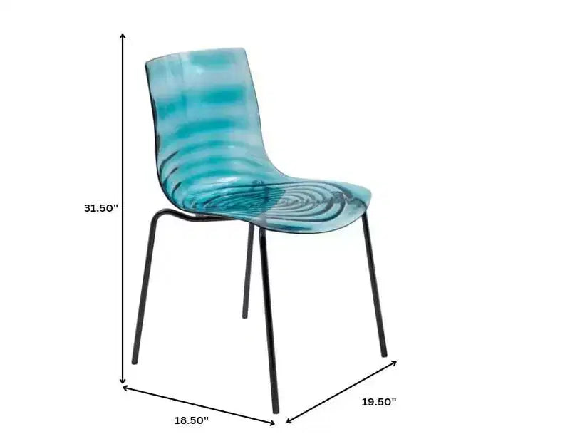 LeisureMod Astor Plastic Dining Chairs Set of 4  Water Ripple Design with Black Stainless Steel Legs, Modern Accent Chairs for Kitchen, Dining Room