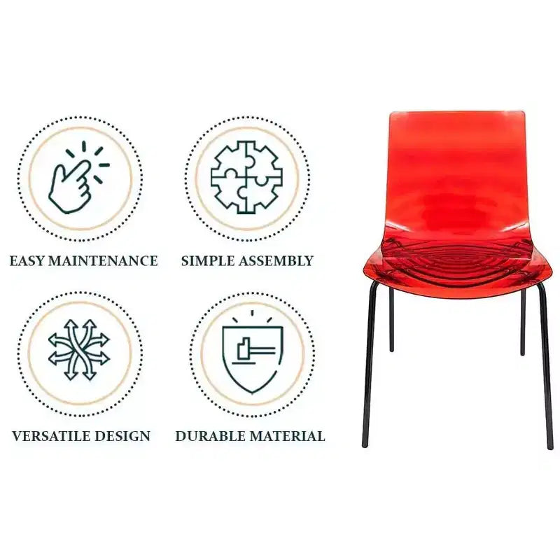 LeisureMod Astor Plastic Dining Chairs Set of 4  Water Ripple Design with Black Stainless Steel Legs, Modern Accent Chairs for Kitchen, Dining Room