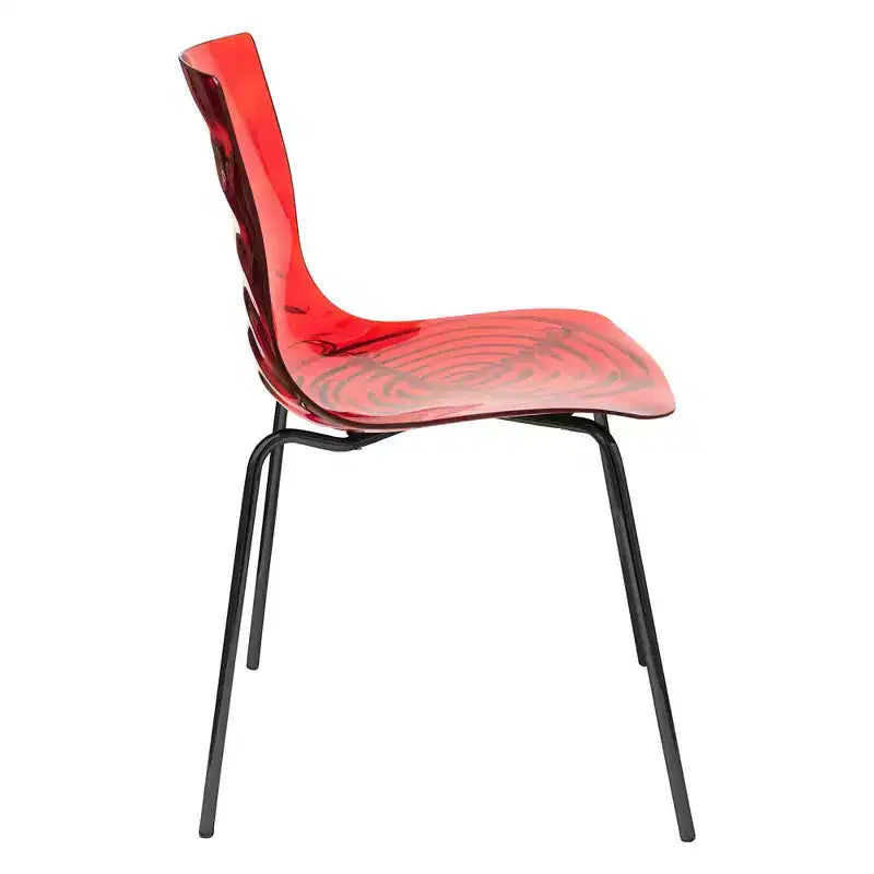 LeisureMod Astor Plastic Dining Chairs Set of 4  Water Ripple Design with Black Stainless Steel Legs, Modern Accent Chairs for Kitchen, Dining Room