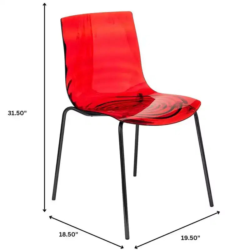 LeisureMod Astor Plastic Dining Chairs Set of 4  Water Ripple Design with Black Stainless Steel Legs, Modern Accent Chairs for Kitchen, Dining Room