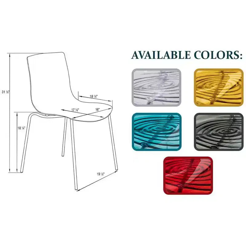LeisureMod Astor Plastic Dining Chairs Set of 4  Water Ripple Design with Black Stainless Steel Legs, Modern Accent Chairs for Kitchen, Dining Room