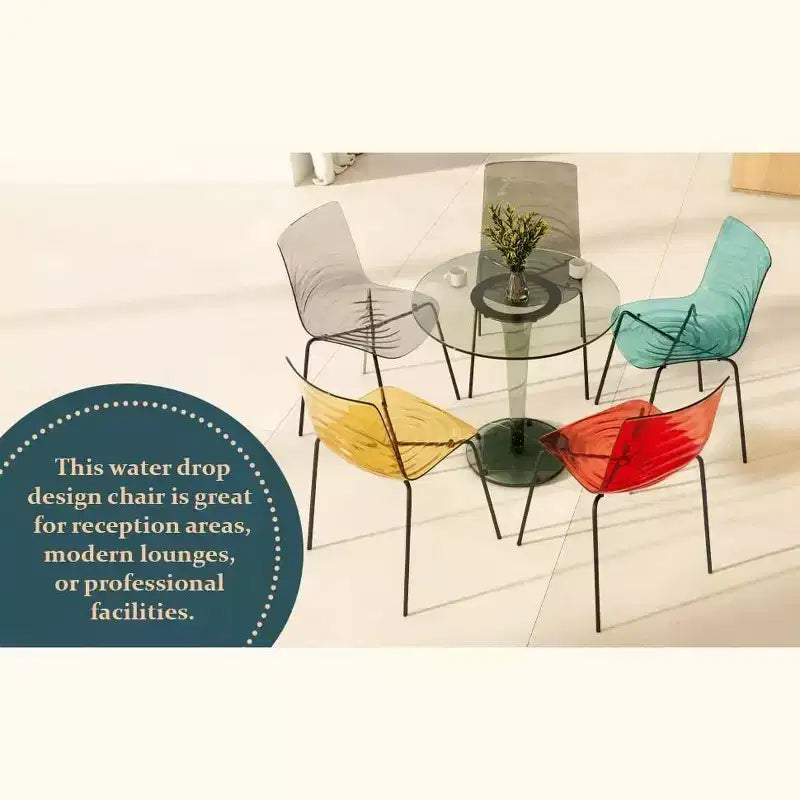 LeisureMod Astor Plastic Dining Chairs Set of 4  Water Ripple Design with Black Stainless Steel Legs, Modern Accent Chairs for Kitchen, Dining Room