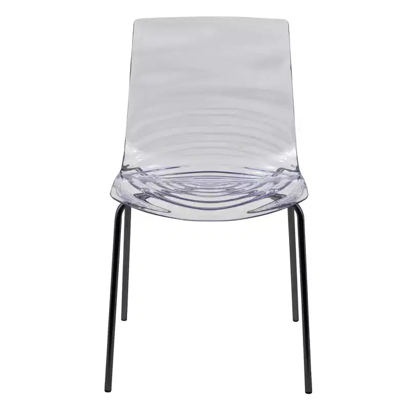 LeisureMod Astor Plastic Dining Chairs Set of 4  Water Ripple Design with Black Stainless Steel Legs, Modern Accent Chairs for Kitchen, Dining Room