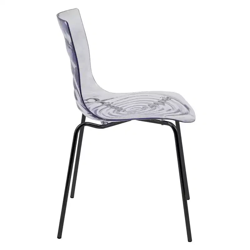 LeisureMod Astor Plastic Dining Chairs Set of 4  Water Ripple Design with Black Stainless Steel Legs, Modern Accent Chairs for Kitchen, Dining Room