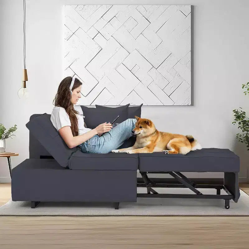 Erommy 3-in-1 Sleeper Sofa Chair Bed , 5-position Adjustable Backrest Pull Out Sofa Bed with Faux Linen Sofa Fabric