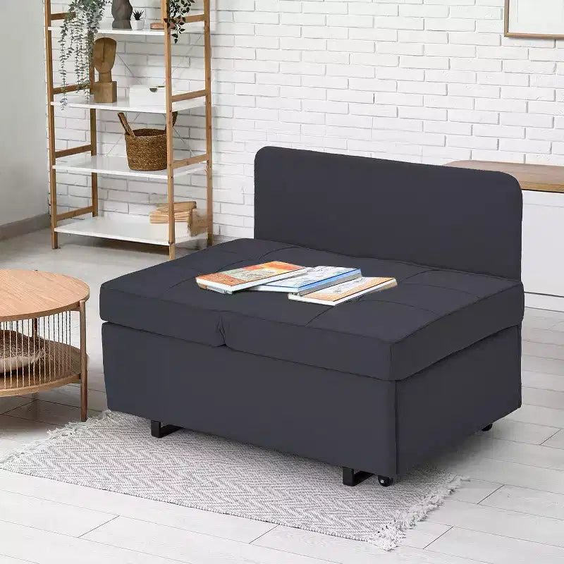 Erommy 3-in-1 Sleeper Sofa Chair Bed , 5-position Adjustable Backrest Pull Out Sofa Bed with Faux Linen Sofa Fabric