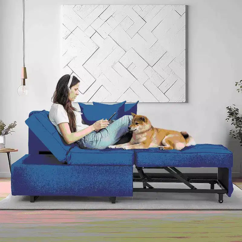 Erommy 3-in-1 Sleeper Sofa Chair Bed , 5-position Adjustable Backrest Pull Out Sofa Bed with Faux Linen Sofa Fabric