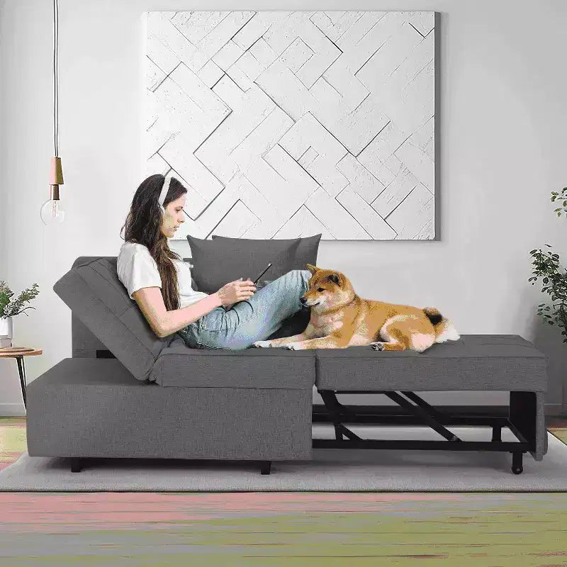 Erommy 3-in-1 Sleeper Sofa Chair Bed , 5-position Adjustable Backrest Pull Out Sofa Bed with Faux Linen Sofa Fabric