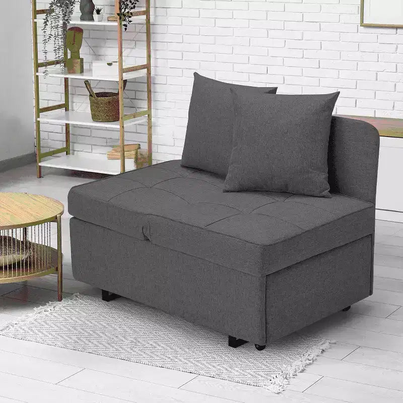 Erommy 3-in-1 Sleeper Sofa Chair Bed , 5-position Adjustable Backrest Pull Out Sofa Bed with Faux Linen Sofa Fabric