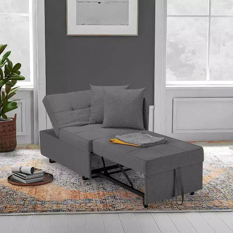 Erommy 3-in-1 Sleeper Sofa Chair Bed , 5-position Adjustable Backrest Pull Out Sofa Bed with Faux Linen Sofa Fabric