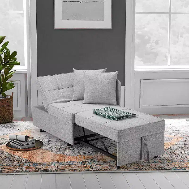 Erommy 3-in-1 Sleeper Sofa Chair Bed , 5-position Adjustable Backrest Pull Out Sofa Bed with Faux Linen Sofa Fabric