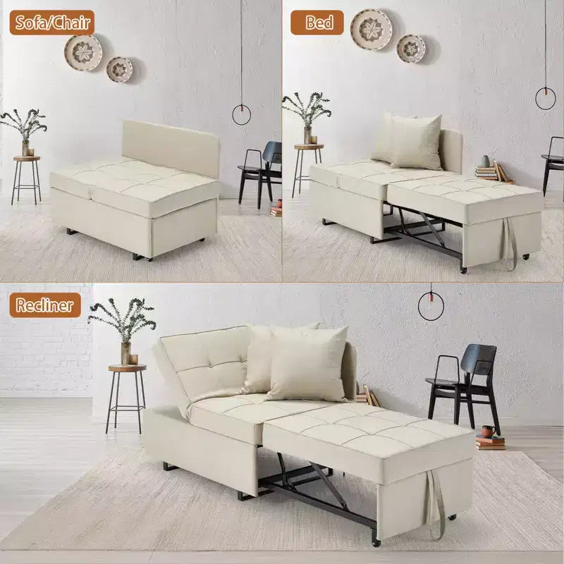 Erommy 3-in-1 Sleeper Sofa Chair Bed , 5-position Adjustable Backrest Pull Out Sofa Bed with Faux Linen Sofa Fabric