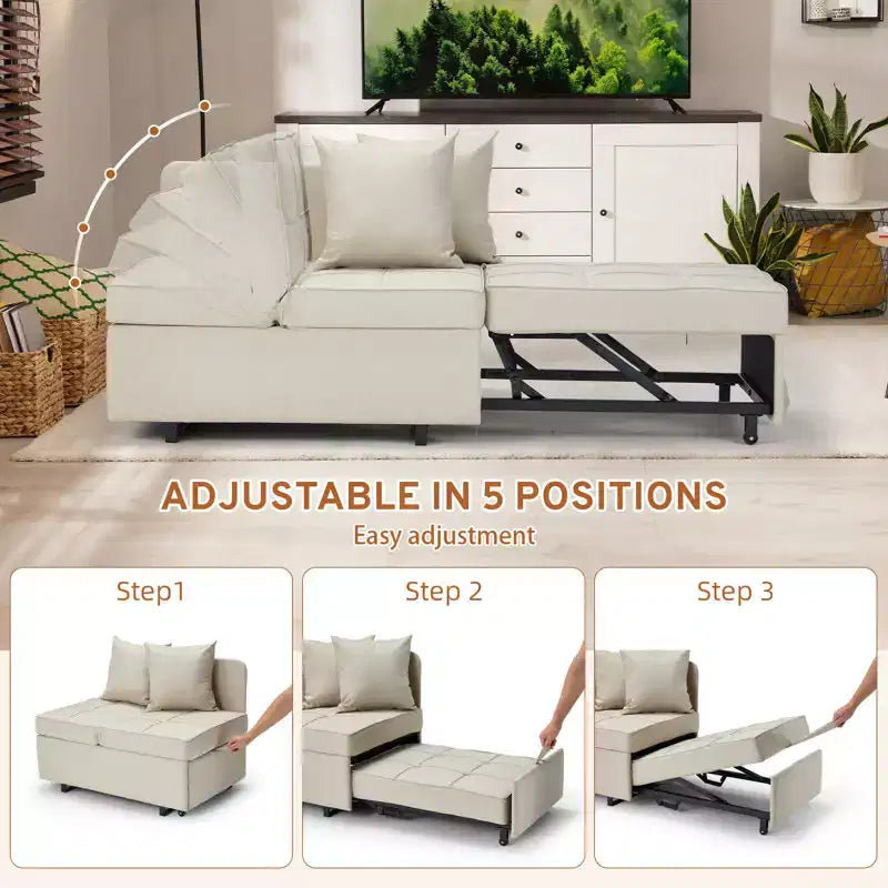 Erommy 3-in-1 Sleeper Sofa Chair Bed , 5-position Adjustable Backrest Pull Out Sofa Bed with Faux Linen Sofa Fabric