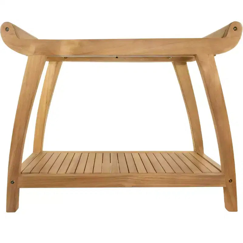 Nordic Teak 30 Natural Shower and Bath Curved Spa Bench with Shelf - Beige