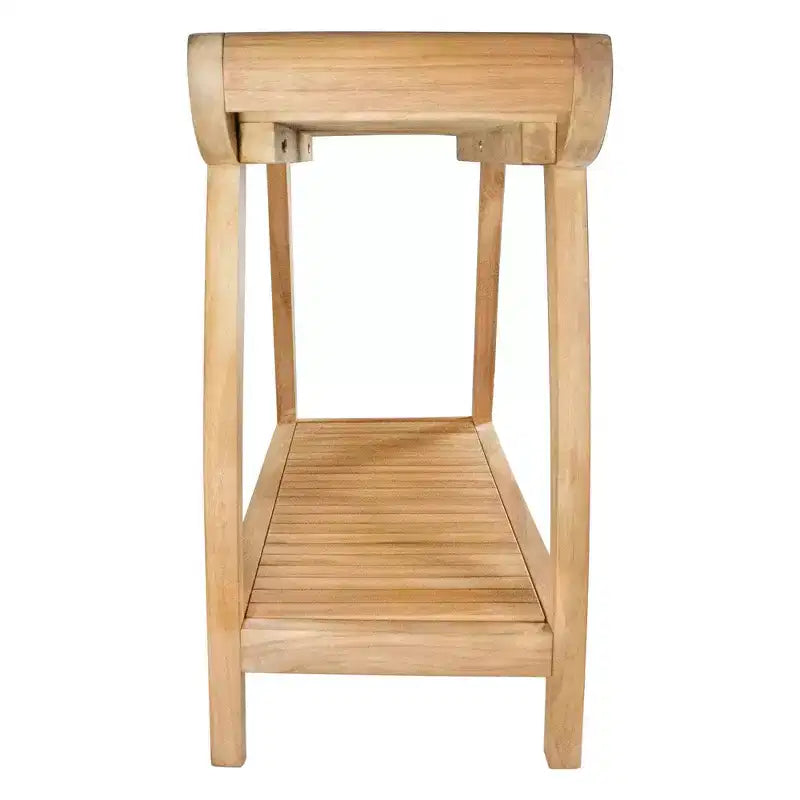 Nordic Teak 30 Natural Shower and Bath Curved Spa Bench with Shelf - Beige