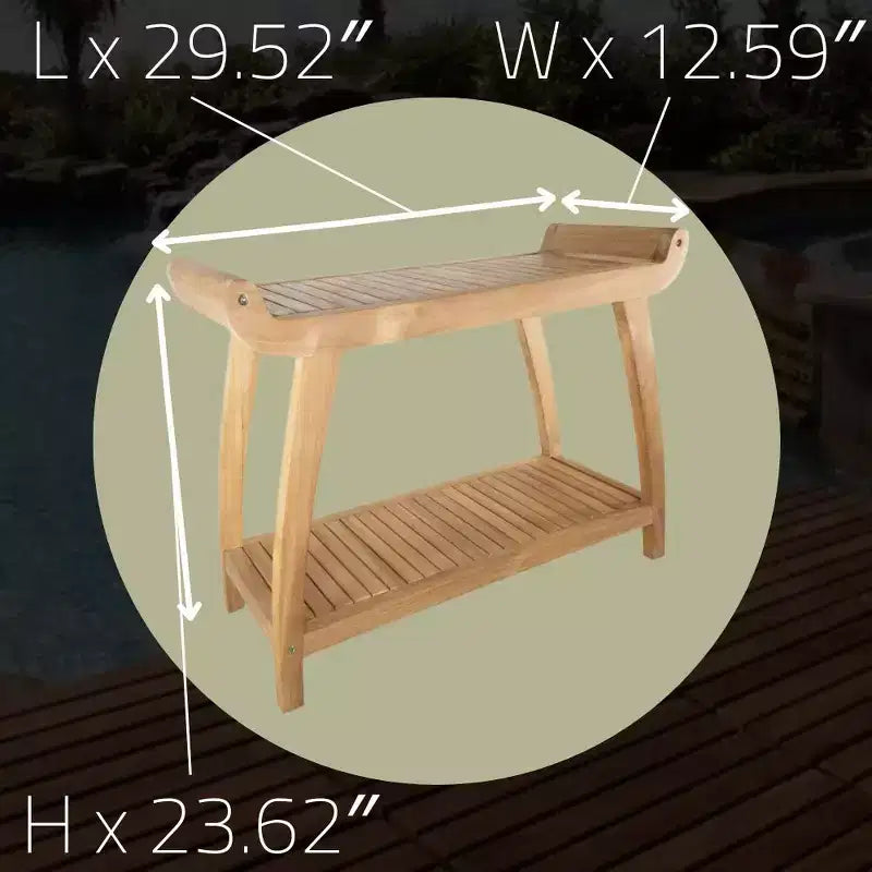 Nordic Teak 30 Natural Shower and Bath Curved Spa Bench with Shelf - Beige