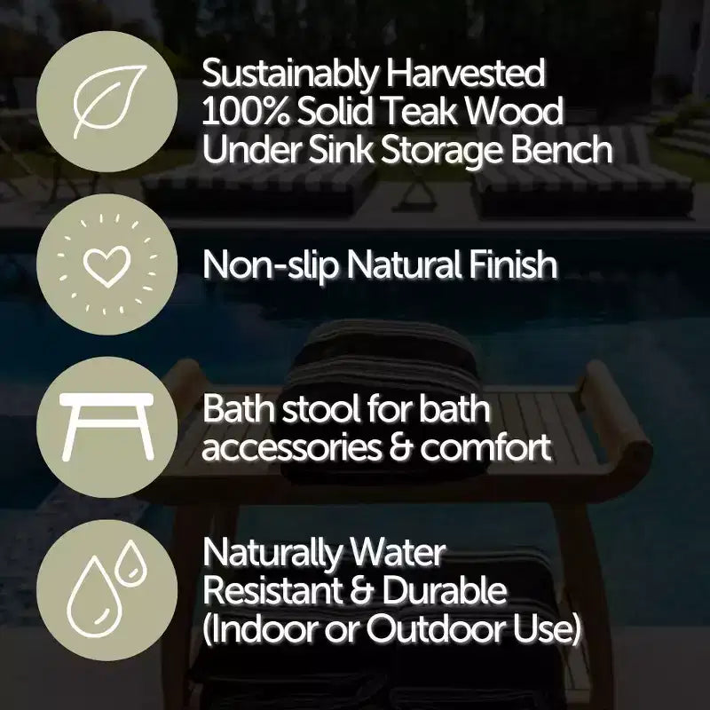 Nordic Teak 30 Natural Shower and Bath Curved Spa Bench with Shelf - Beige