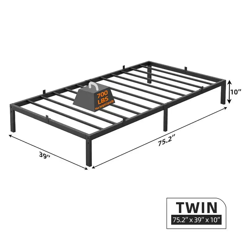 Cadre de lit Whizmax 10 pouces, taille Queen/Full/Twin, support de matelas plateforme métallique bas, sans bruit, assemblage facile, noir