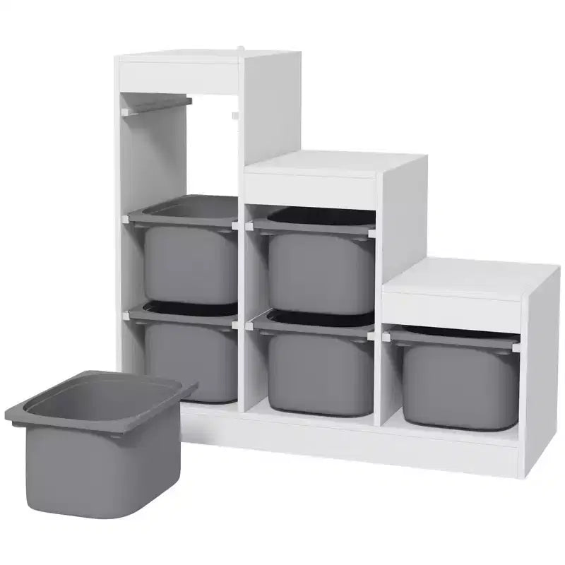 Qaba Meuble de Rangement pour Jouets Enfants avec 6 Bacs de Rangement et 3 Niveaux, Étagère à Livres pour Enfants de 3 à 8 Ans, Salle de Jeux, Chambre à Coucher, Gris