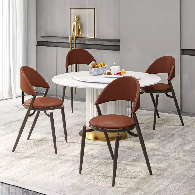 Chaise de salle à manger moderne LeisureMod Venice en cuir, chaise d'appoint rembourrée à dossier ouvert, avec pieds en métal, chaise de salle à manger sans assemblage, lot de 4