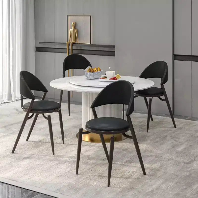 Chaise de salle à manger moderne LeisureMod Venice en cuir, chaise d'appoint rembourrée à dossier ouvert, avec pieds en métal, chaise de salle à manger sans assemblage, lot de 4