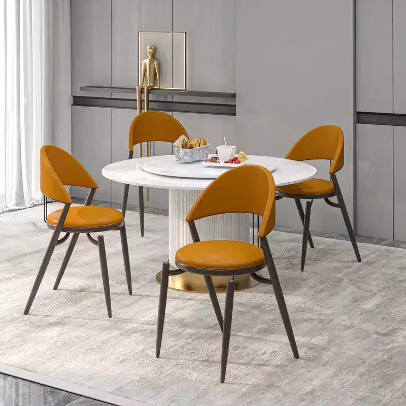 Chaise de salle à manger moderne LeisureMod Venice en cuir, chaise d'appoint rembourrée à dossier ouvert, avec pieds en métal, chaise de salle à manger sans assemblage, lot de 4