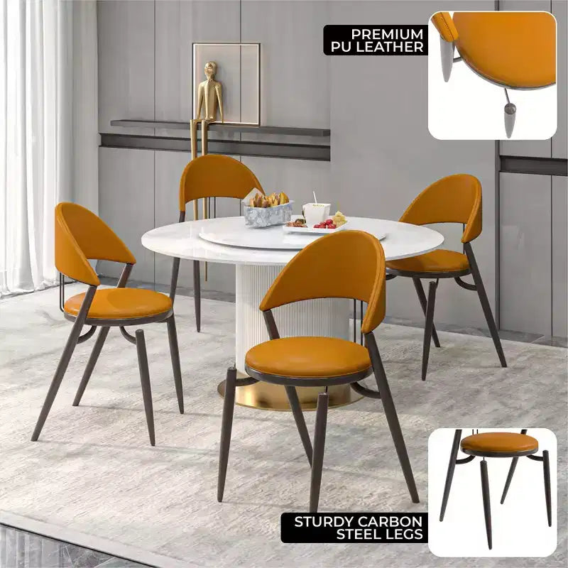 Chaise de salle à manger moderne LeisureMod Venice en cuir, chaise d'appoint rembourrée à dossier ouvert, avec pieds en métal, chaise de salle à manger sans assemblage, lot de 4