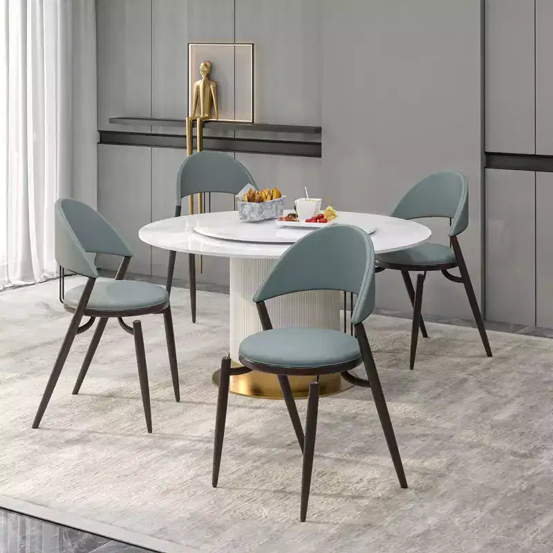 Chaise de salle à manger moderne LeisureMod Venice en cuir, chaise d'appoint rembourrée à dossier ouvert, avec pieds en métal, chaise de salle à manger sans assemblage, lot de 4