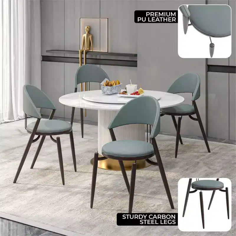 Chaise de salle à manger moderne LeisureMod Venice en cuir, chaise d'appoint rembourrée à dossier ouvert, avec pieds en métal, chaise de salle à manger sans assemblage, lot de 4