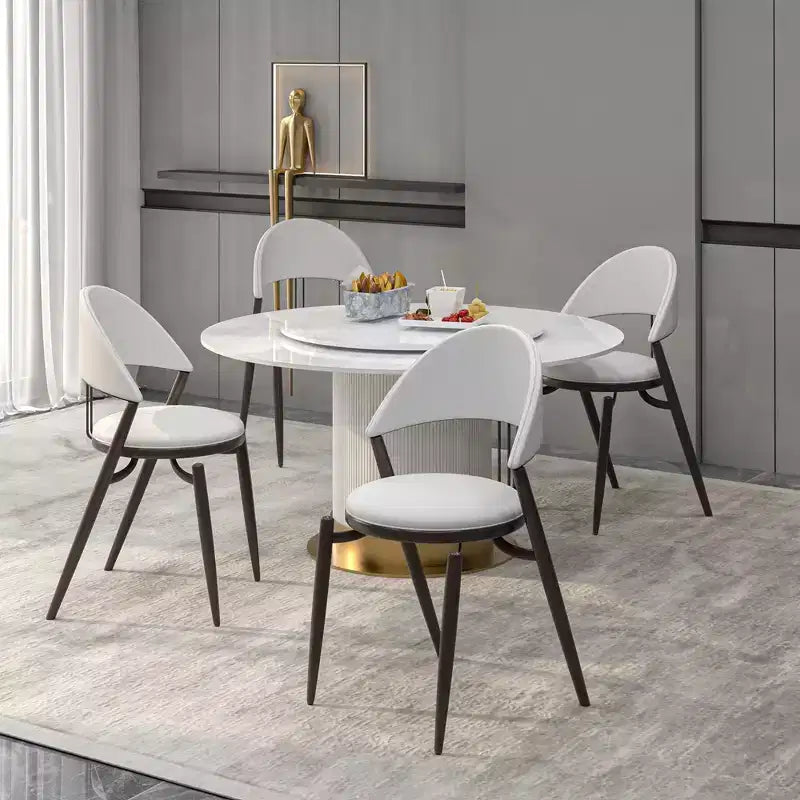 Chaise de salle à manger moderne LeisureMod Venice en cuir, chaise d'appoint rembourrée à dossier ouvert, avec pieds en métal, chaise de salle à manger sans assemblage, lot de 4