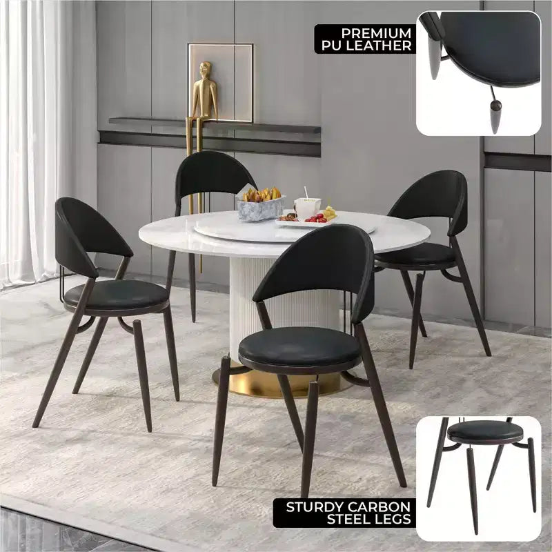 Chaise de salle à manger moderne LeisureMod Venice en cuir, chaise d'appoint rembourrée à dossier ouvert, avec pieds en métal, chaise de salle à manger sans assemblage, lot de 4