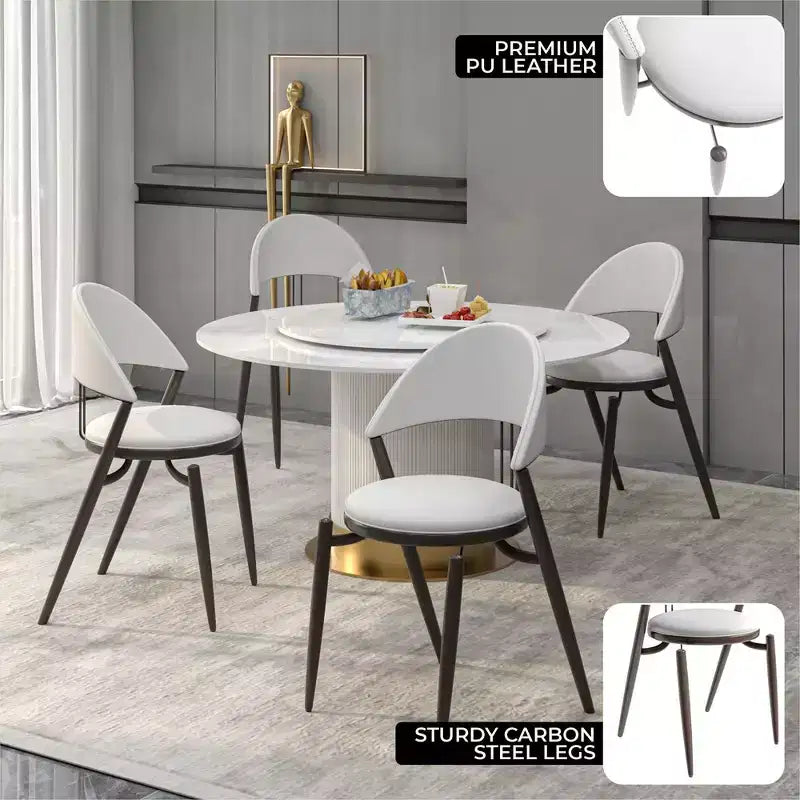 Chaise de salle à manger moderne LeisureMod Venice en cuir, chaise d'appoint rembourrée à dossier ouvert, avec pieds en métal, chaise de salle à manger sans assemblage, lot de 4