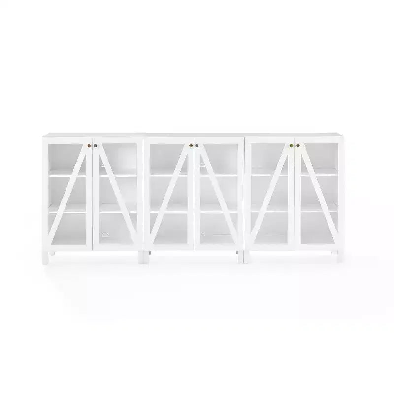 Crosley 90" Cassai 3pc Media Sideboard Cabinet Set of 3 Storage Pantries Modern Farmhouse Style, Adjustable Shelves