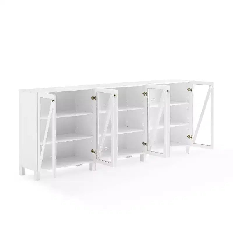 Crosley 90" Cassai 3pc Media Sideboard Cabinet Set of 3 Storage Pantries Modern Farmhouse Style, Adjustable Shelves