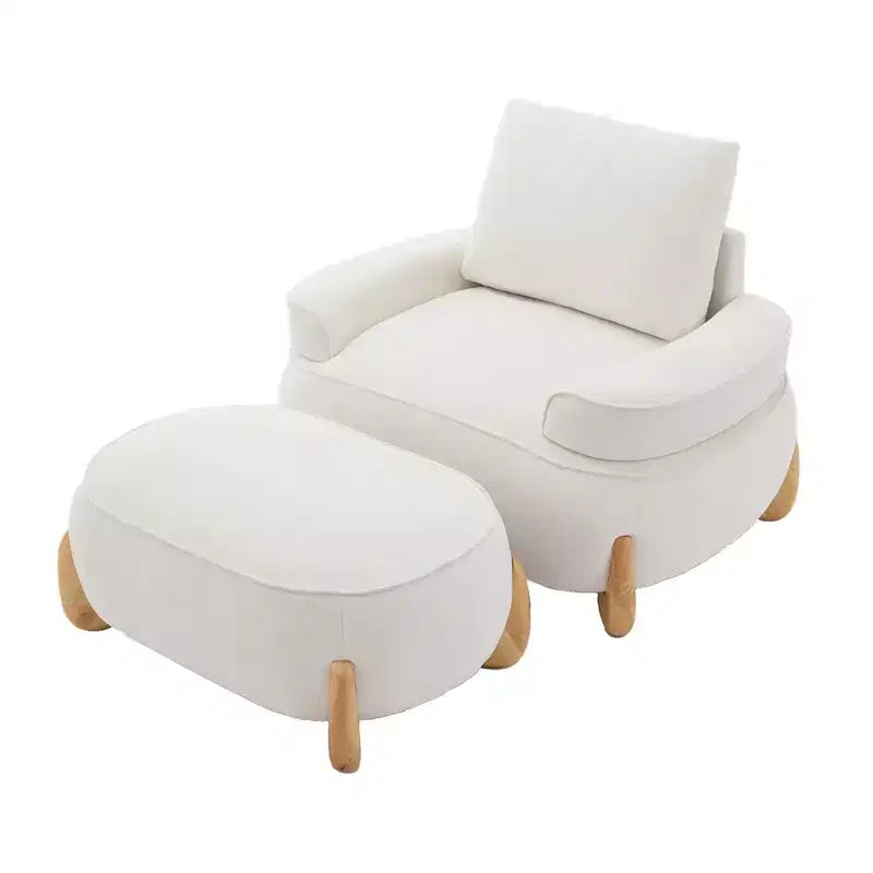 Fauteuil d'appoint en velours Hyleory de 117 cm avec pouf, ensemble fauteuil et repose-pieds en velours côtelé de style moderne du milieu du siècle, fauteuil club rembourré avec accoudoirs.