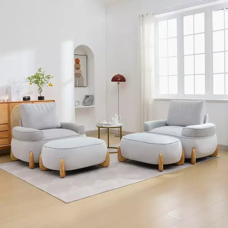 Fauteuil d'appoint en velours Hyleory de 117 cm avec pouf, ensemble fauteuil et repose-pieds en velours côtelé de style moderne du milieu du siècle, fauteuil club rembourré avec accoudoirs.