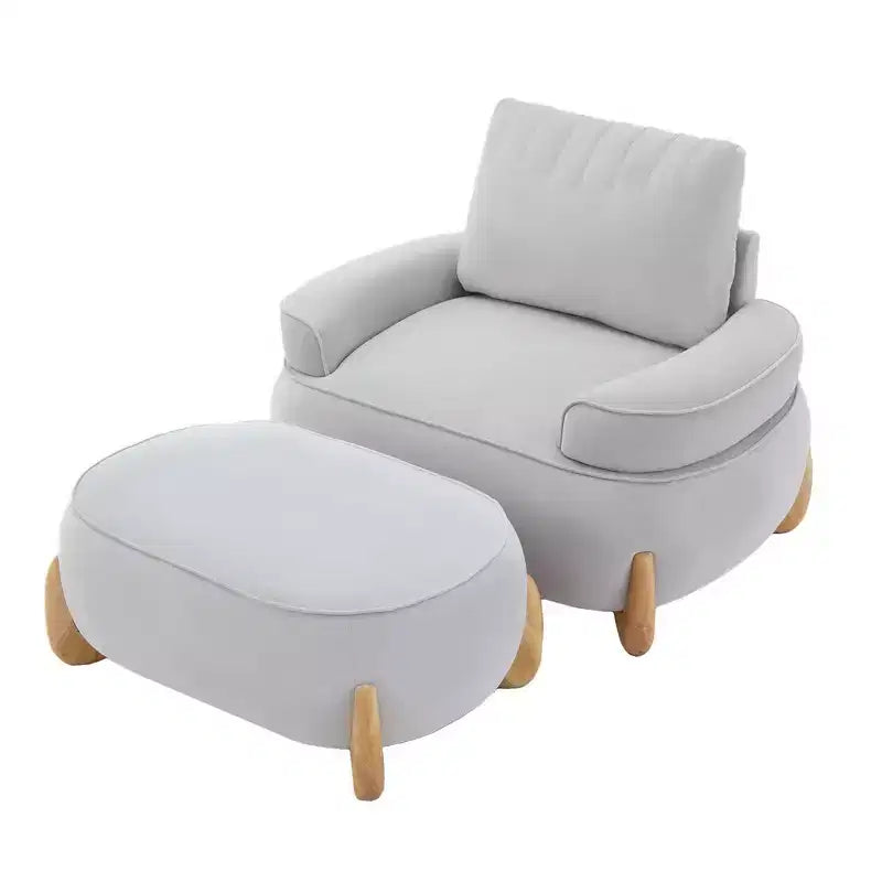 Fauteuil d'appoint en velours Hyleory de 117 cm avec pouf, ensemble fauteuil et repose-pieds en velours côtelé de style moderne du milieu du siècle, fauteuil club rembourré avec accoudoirs.