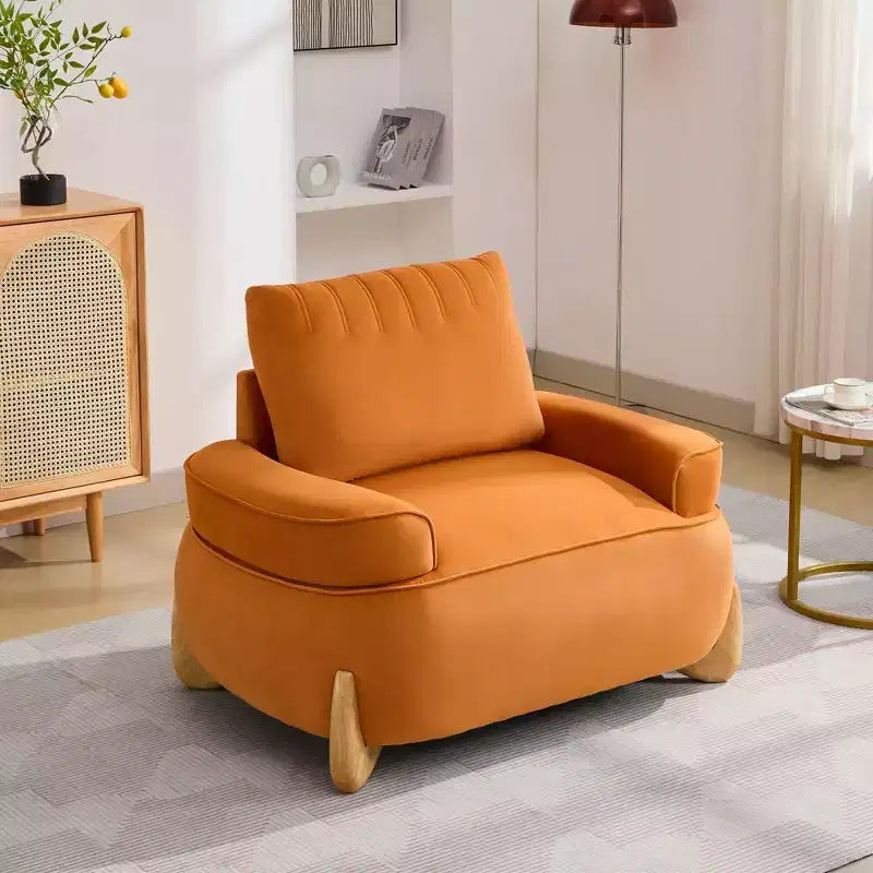 Fauteuil d'appoint en velours Hyleory de 117 cm avec pouf, ensemble fauteuil et repose-pieds en velours côtelé de style moderne du milieu du siècle, fauteuil club rembourré avec accoudoirs.