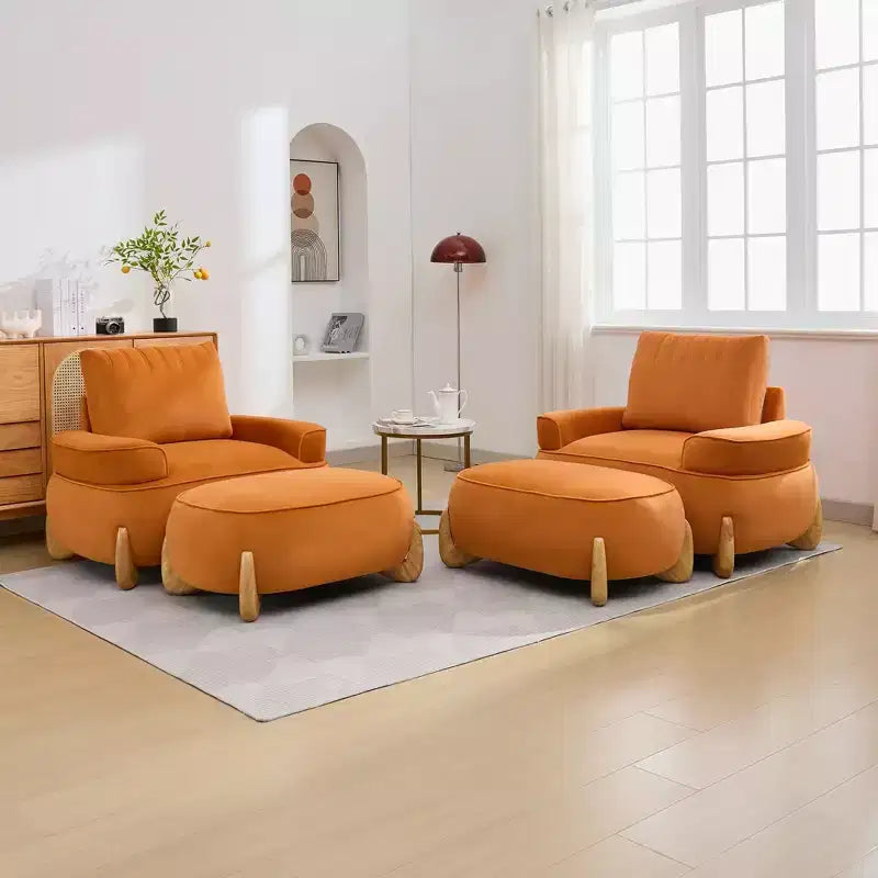 Fauteuil d'appoint en velours Hyleory de 117 cm avec pouf, ensemble fauteuil et repose-pieds en velours côtelé de style moderne du milieu du siècle, fauteuil club rembourré avec accoudoirs.