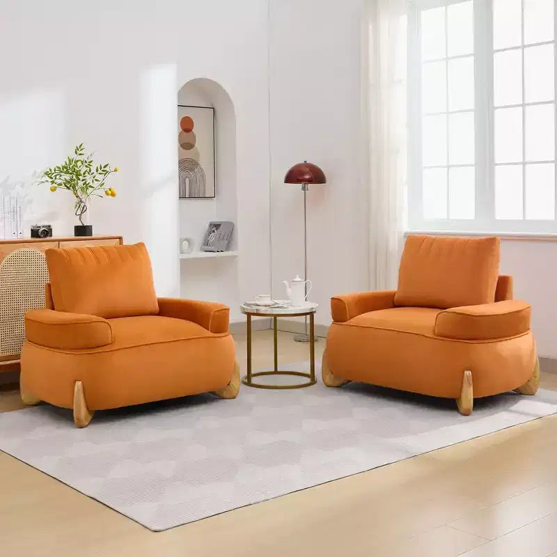 Fauteuil d'appoint en velours Hyleory de 117 cm avec pouf, ensemble fauteuil et repose-pieds en velours côtelé de style moderne du milieu du siècle, fauteuil club rembourré avec accoudoirs.