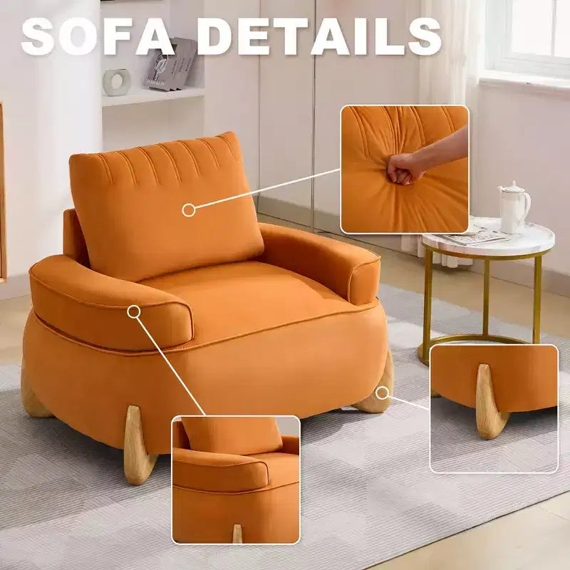 Fauteuil d'appoint en velours Hyleory de 117 cm avec pouf, ensemble fauteuil et repose-pieds en velours côtelé de style moderne du milieu du siècle, fauteuil club rembourré avec accoudoirs.